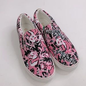 Lilly Pulitzer Canvas Shoes Sz 8 Pink panda bear floral tropical Slip on NewNWOT